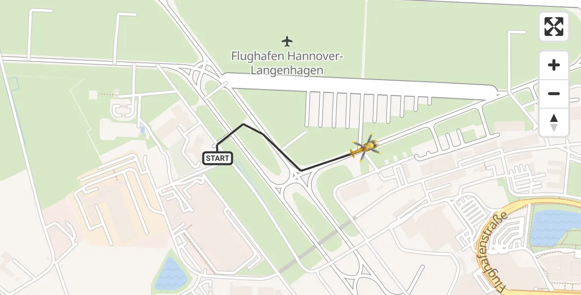 Flugroute Rettungshubschrauber Flughafen Hannover - Flughafen Hannover, 10 August 2026, 00:38