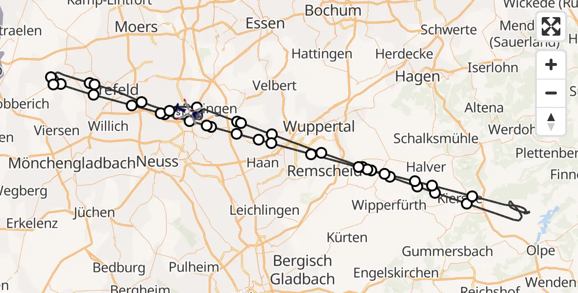 Flugroute Polizeihubschrauber Düsseldorf Flughafen - Düsseldorf Flughafen, 10 August 2026, 00:47