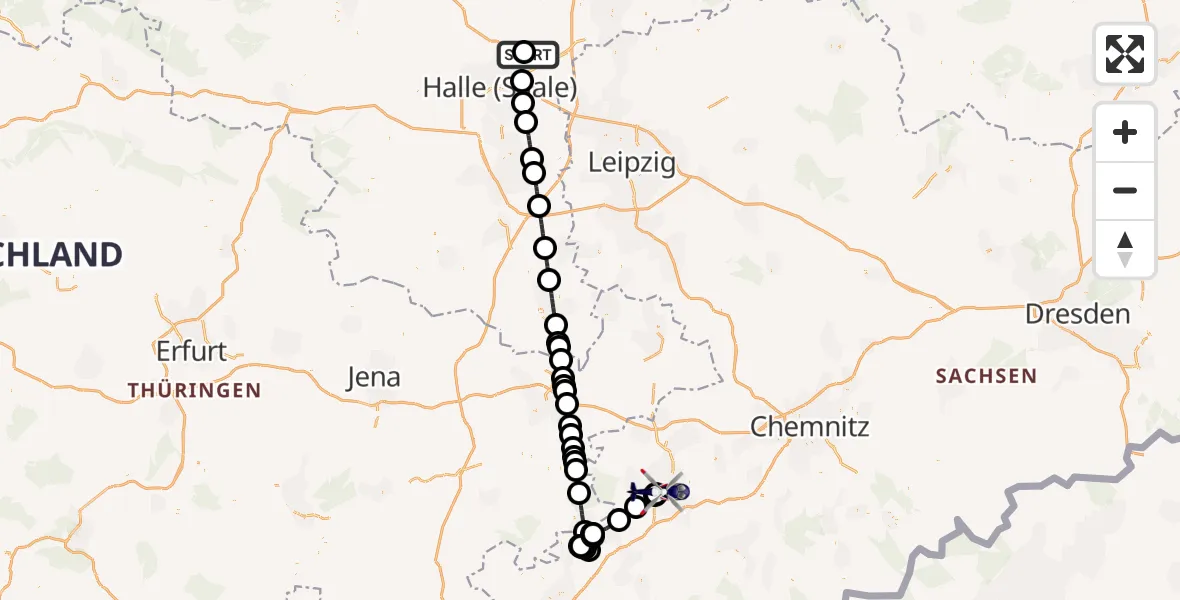 Flugroute Polizeihubschrauber Halle-Oppin Flugplatz - Zwickau Flugplatz, 10 August 2026, 01:16