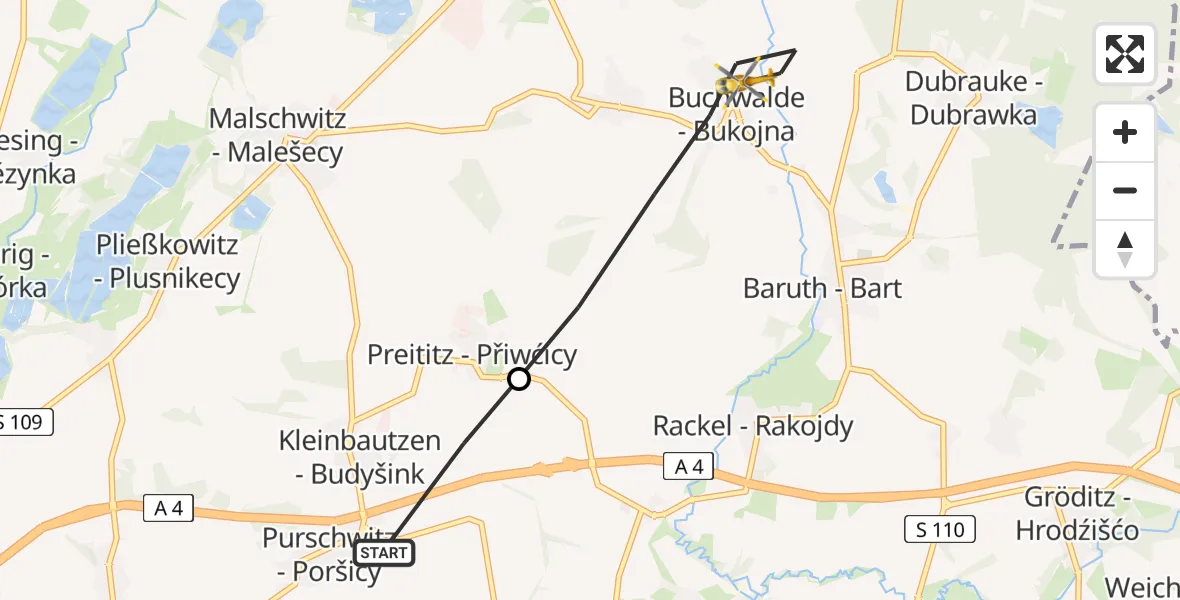 Flugroute Rettungshubschrauber Kubschütz - Malschwitz, 10 August 2026, 04:11