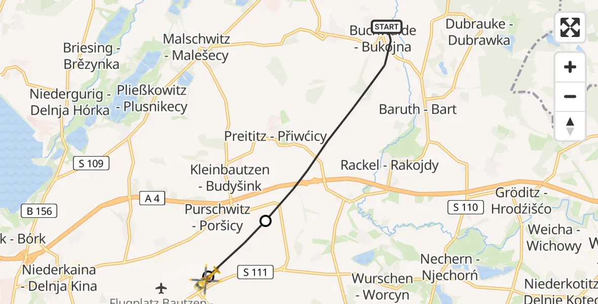 Flugroute Rettungshubschrauber Malschwitz - Bautzen Flugplatz, 10 August 2026, 04:49
