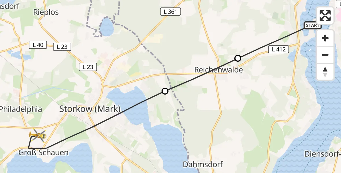 Flugroute Rettungshubschrauber Bad Saarow - Storkow (Mark), 10 August 2026, 05:28