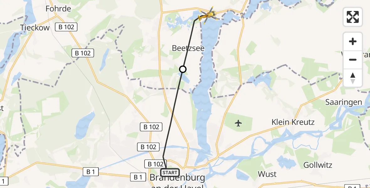 Flugroute Rettungshubschrauber Brandenburg an der Havel - Beetzsee, 10 August 2026, 05:32