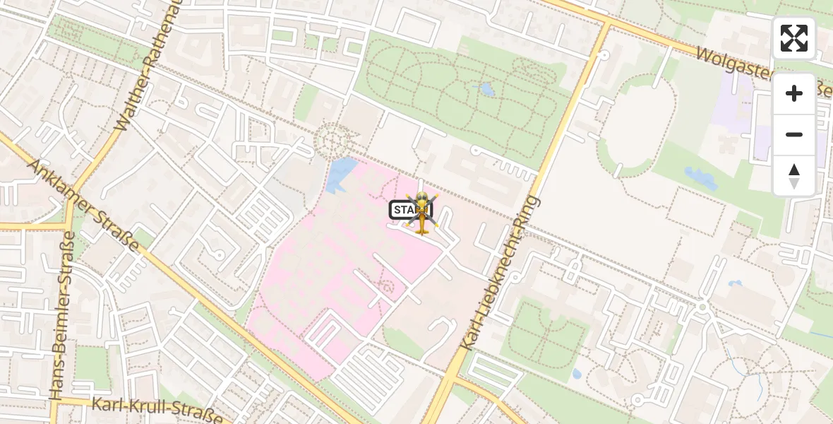 Flugroute Rettungshubschrauber Greifswald Hospital - Greifswald Hospital, 10 August 2026, 05:58