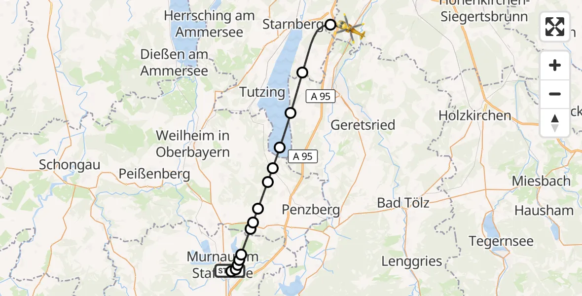 Flugroute Rettungshubschrauber Murnau Accident Hospital - Schäftlarn, 10 August 2026, 06:11