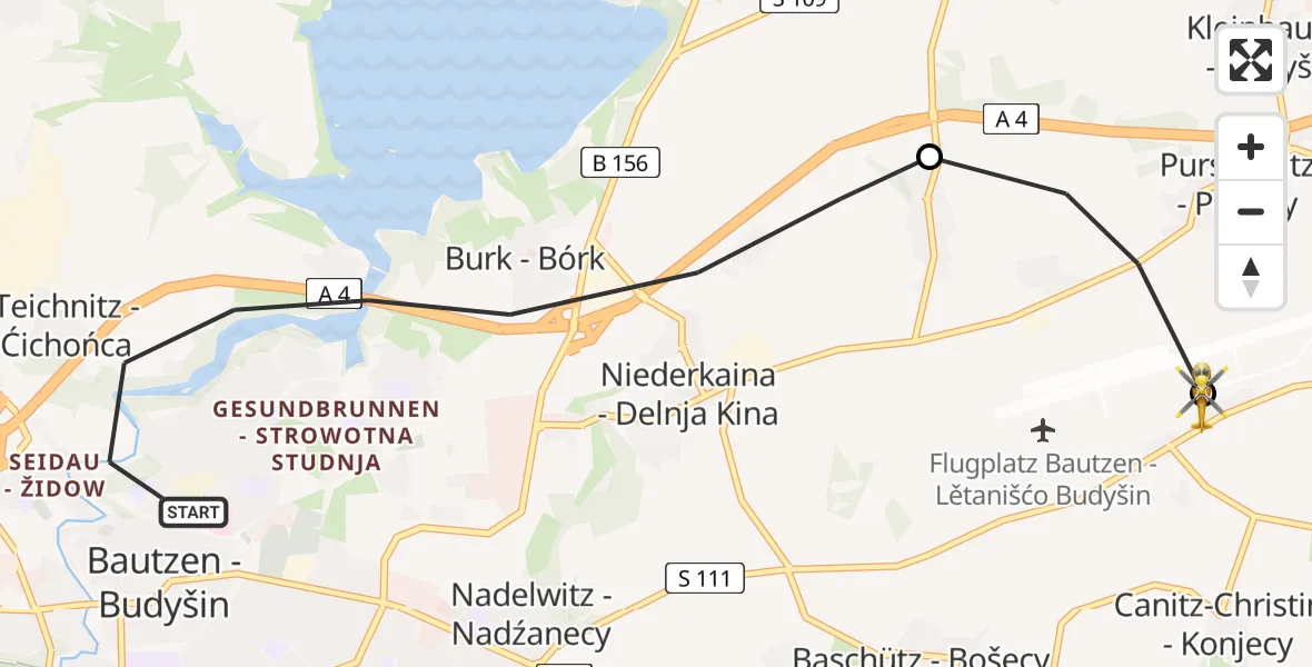 Flugroute Rettungshubschrauber Bautzen - Bautzen Flugplatz, 10 August 2026, 06:21