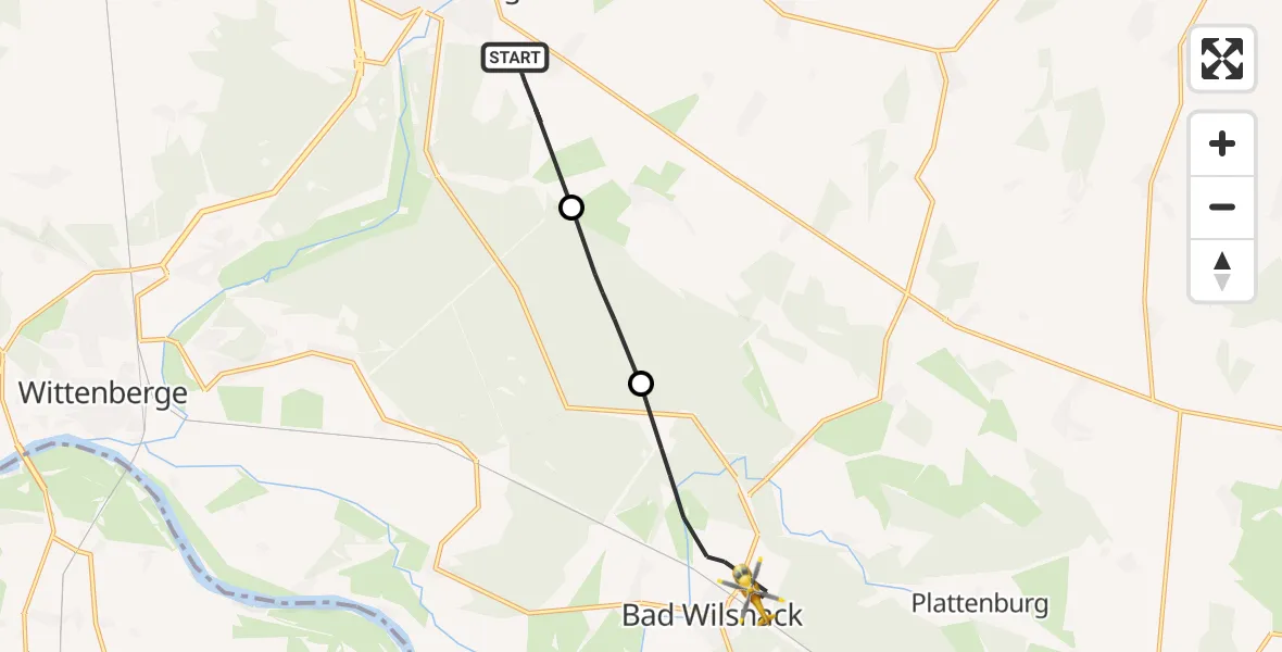 Flugroute Rettungshubschrauber Perleberg - Bad Wilsnack, 10 August 2026, 06:39