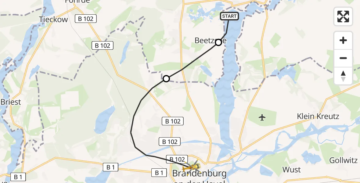 Flugroute Rettungshubschrauber Brandenburg an der Havel - Brandenburg an der Havel, 10 August 2026, 06:54