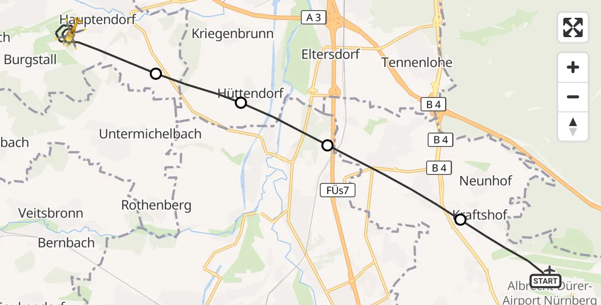 Flugroute Ambulanzhubschrauber Flughafen Nuremberg - Herzogenaurach, 10 August 2026, 07:18