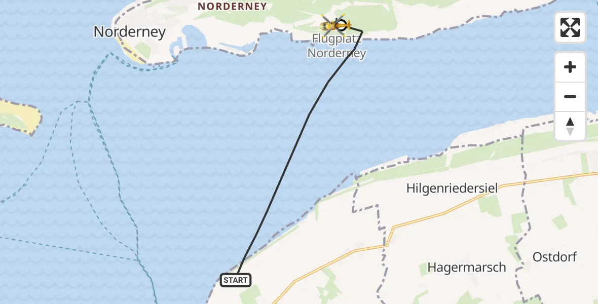 Flugroute Ambulanzhubschrauber Noordzee - Norderney Flughafen, 10 August 2026, 07:19