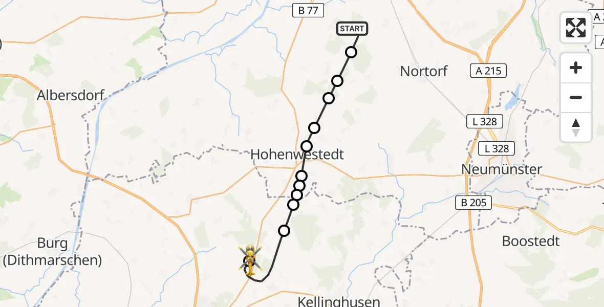 Flugroute Rettungshubschrauber Brammer - Itzehoe Hungriger Wolf Flugplatz, 10 August 2026, 07:25