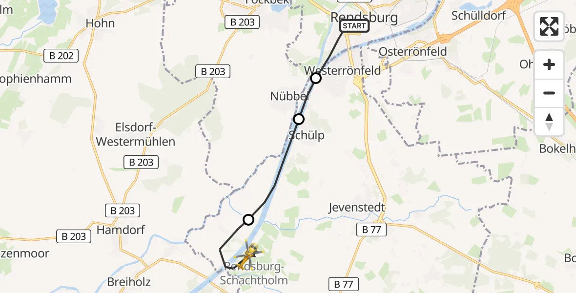 Flugroute Ambulanzhubschrauber Rendsburg - Hörsten, 10 August 2026, 07:36