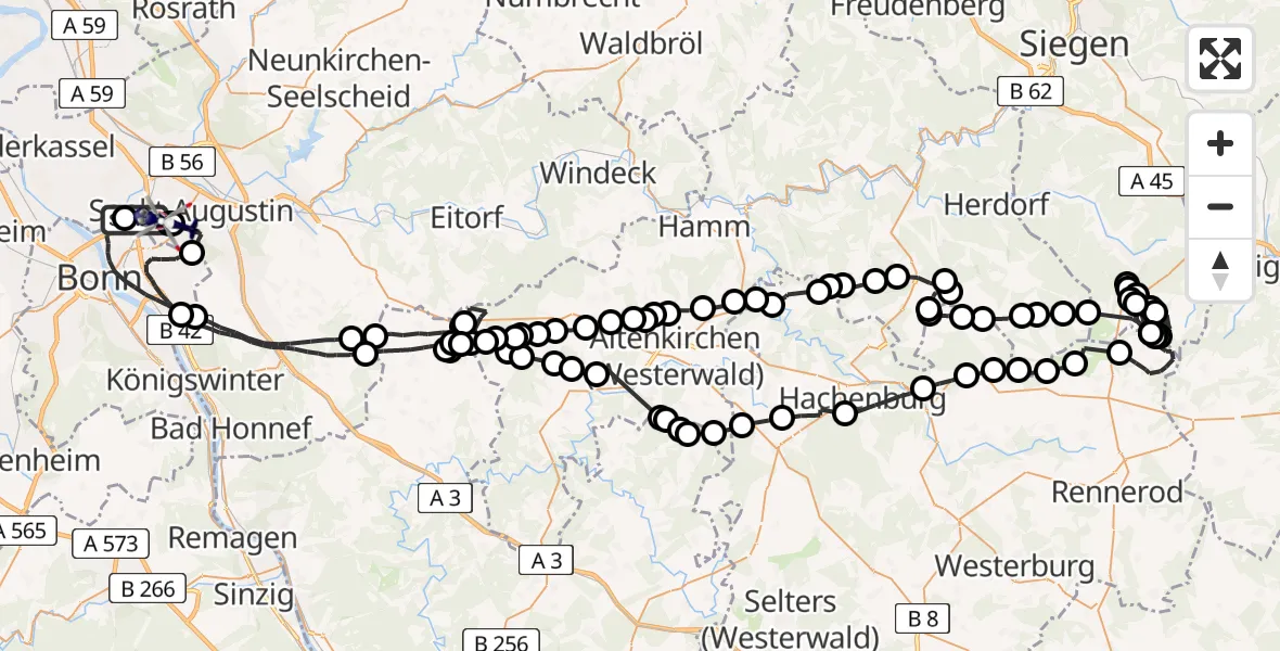 Flugroute Polizeihubschrauber Sankt Augustin - Bonn-Hangelar Flugplatz, 10 August 2026, 07:47