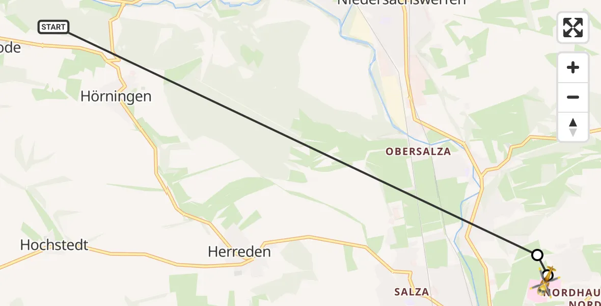 Flugroute Rettungshubschrauber Werther - Südharz Hospital Nordhausen, 10 August 2026, 07:49