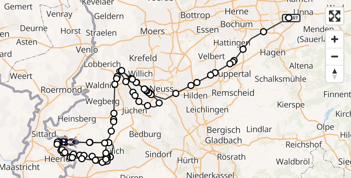 Flugroute Polizeihubschrauber Dortmund Flughafen - Militärflugplatz Geilenkirchen, 10 August 2026, 08:04