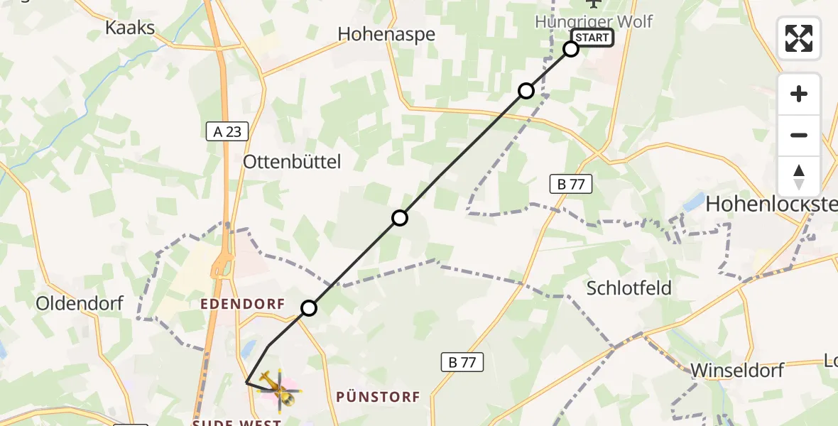 Flugroute Rettungshubschrauber Itzehoe Hungriger Wolf Flugplatz - Itzehoe, 10 August 2026, 08:06