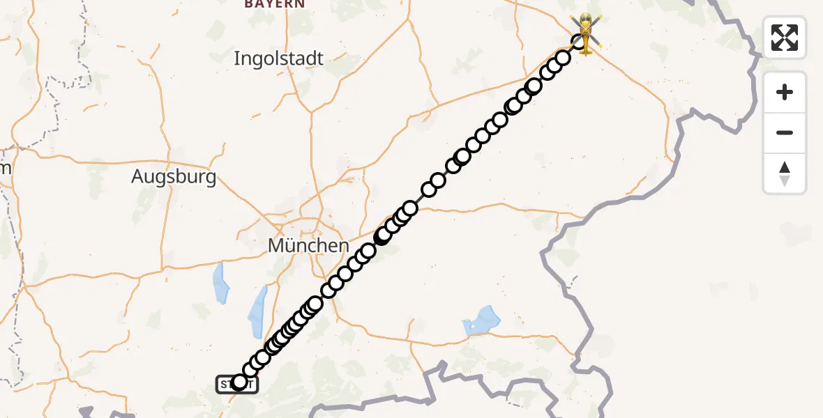 Flugroute Rettungshubschrauber Murnau Accident Hospital - Deggendorf, 10 August 2026, 08:15
