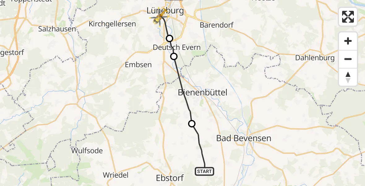 Flugroute Rettungshubschrauber Natendorf - Lüneburg, 10 August 2026, 08:17