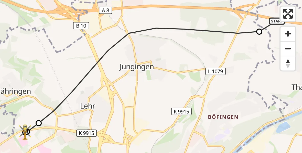 Flugroute Rettungshubschrauber Elchingen - ADAC Air Rescue Station Ulm (Christoph 22), 10 August 2026, 08:24