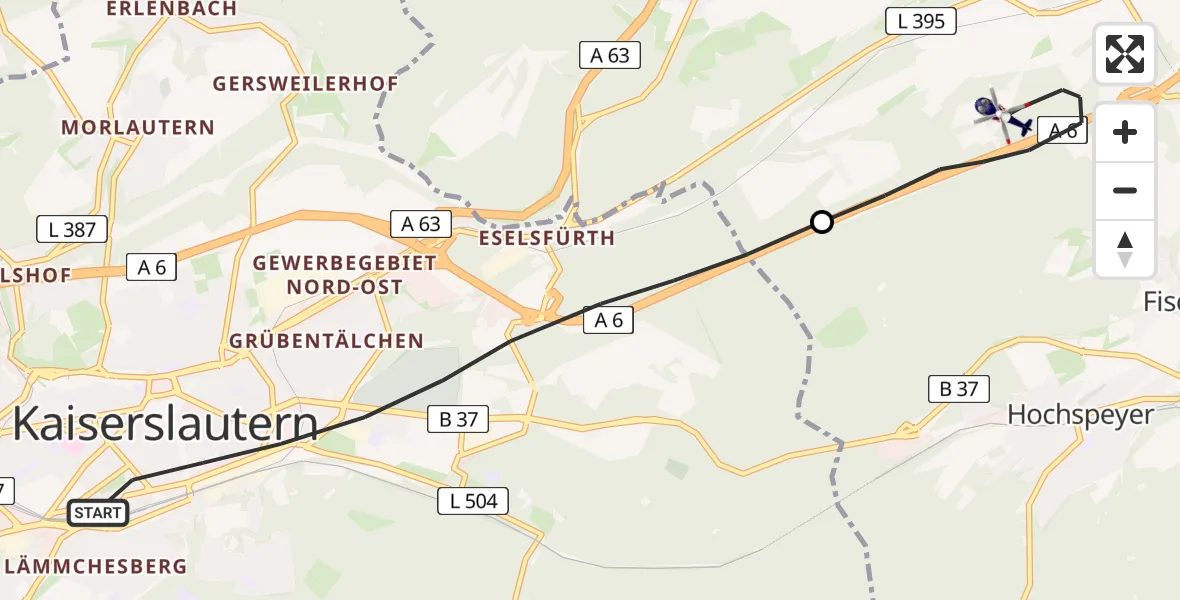 Flugroute Polizeihubschrauber Kaiserslautern - Enkenbach-Alsenborn, 10 August 2026, 08:46