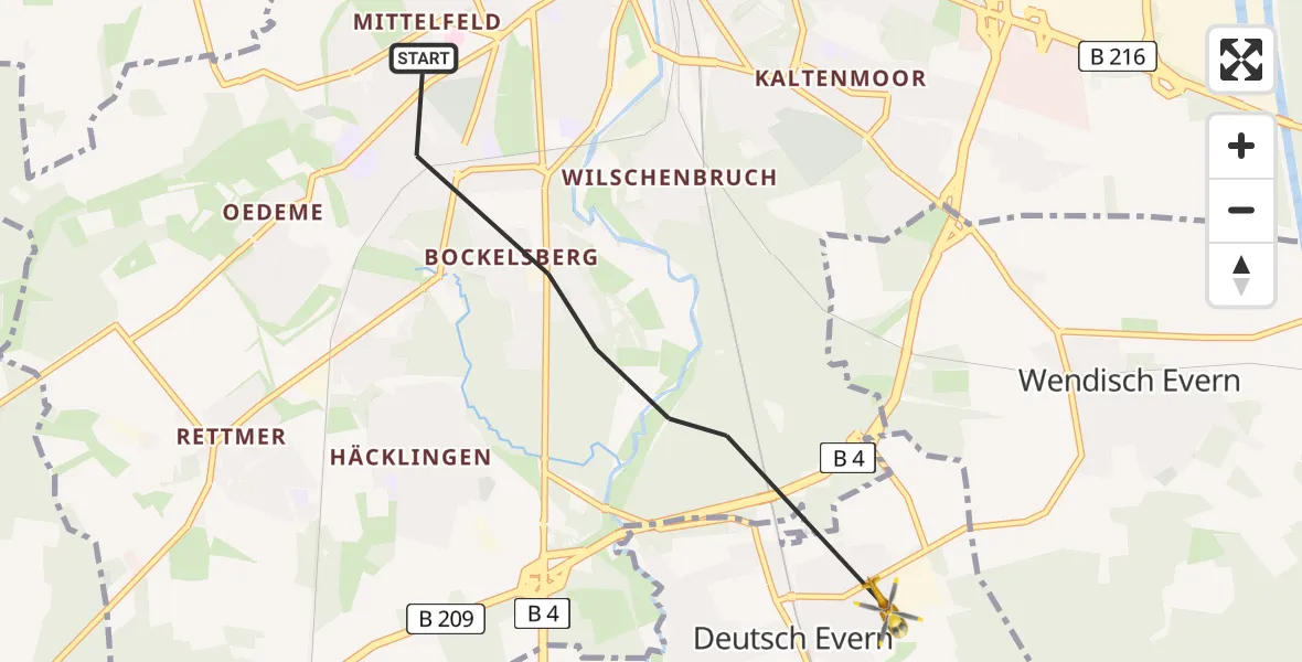 Flugroute Rettungshubschrauber Lüneburg - Deutsch Evern, 10 August 2026, 08:50
