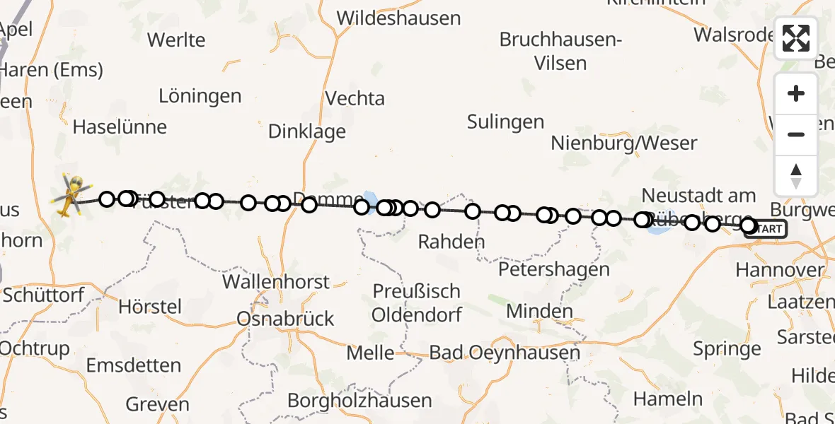 Flugroute Rettungshubschrauber Flughafen Hannover - Lingen (Ems), 10 August 2026, 08:55