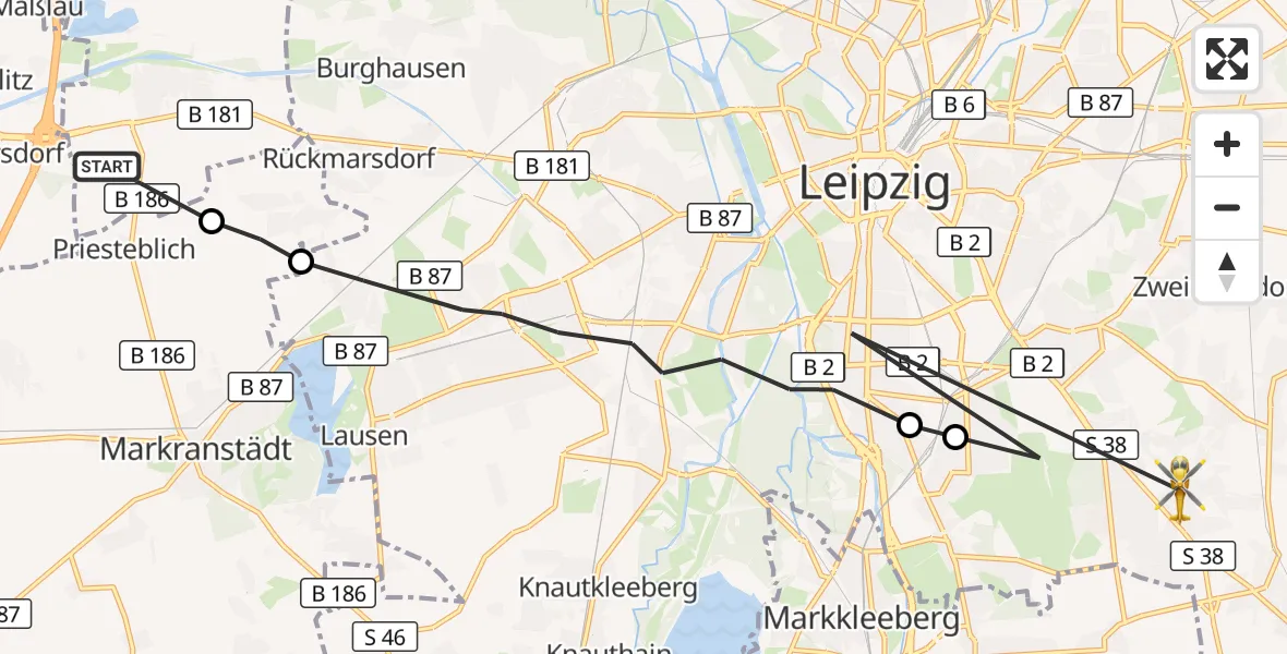 Flugroute Rettungshubschrauber Schkeuditz - Leipzig, 10 August 2026, 09:00