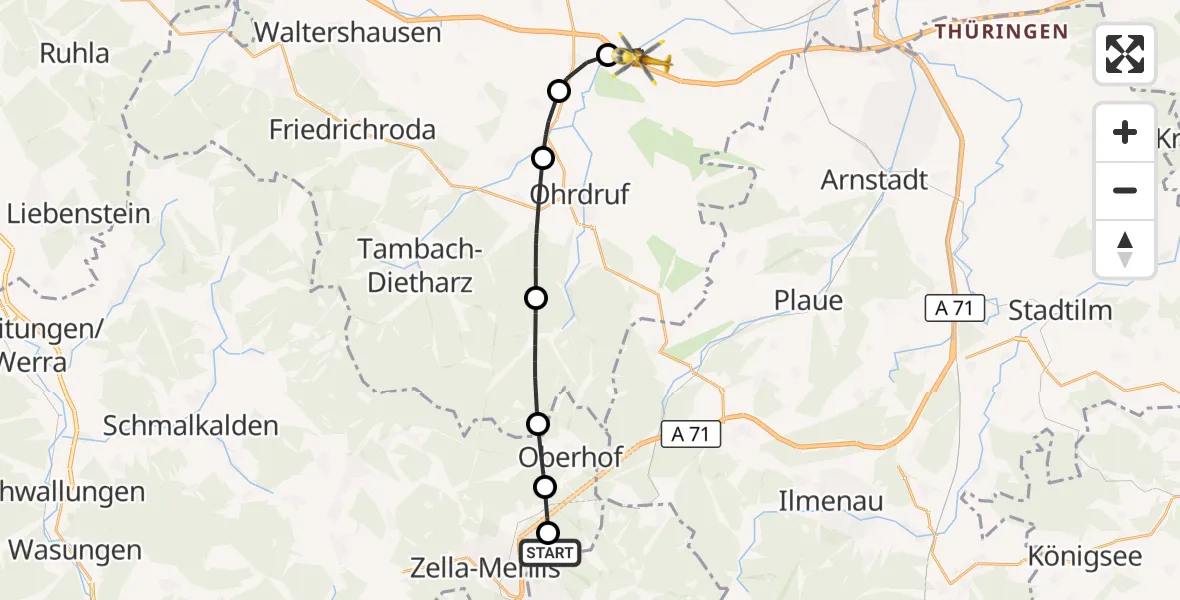 Flugroute Rettungshubschrauber Suhl - Drei Gleichen, 10 August 2026, 09:03