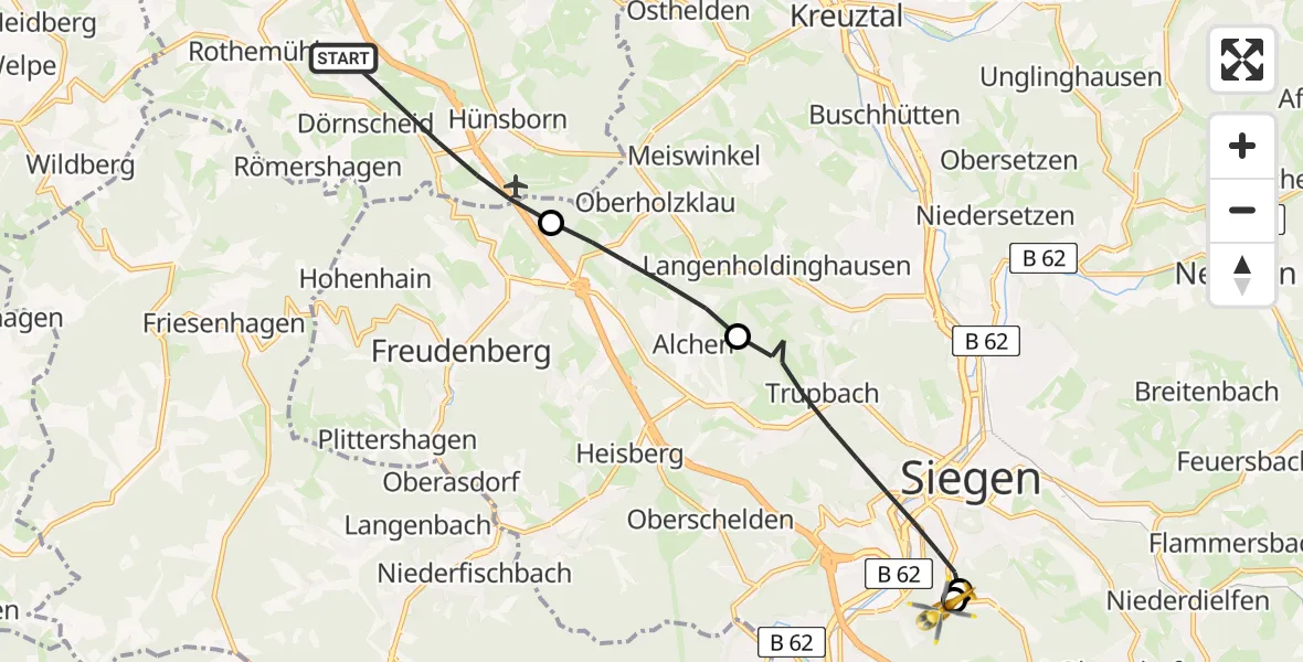 Flugroute Rettungshubschrauber Wenden - Evangelisches Jung-Stilling Hospital, 10 August 2026, 09:12