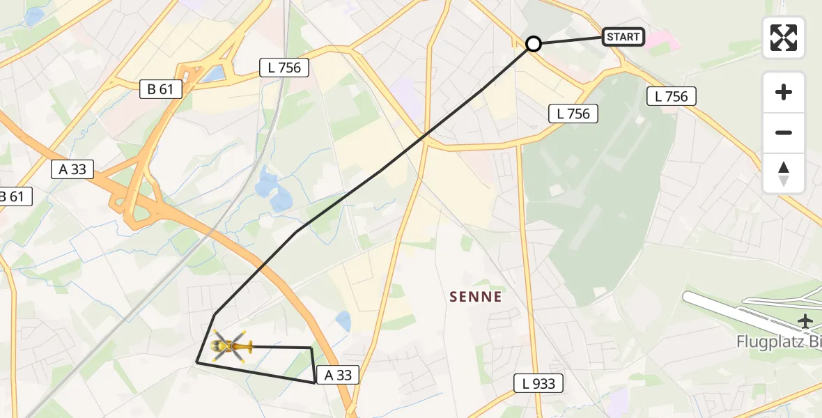 Flugroute Rettungshubschrauber Luftrettungszentrum Bielefeld - Bielefeld, 10 August 2026, 09:24