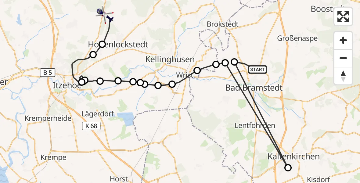 Flugroute Polizeihubschrauber Fuhlendorf - Hohenlockstedt, 10 August 2026, 09:28