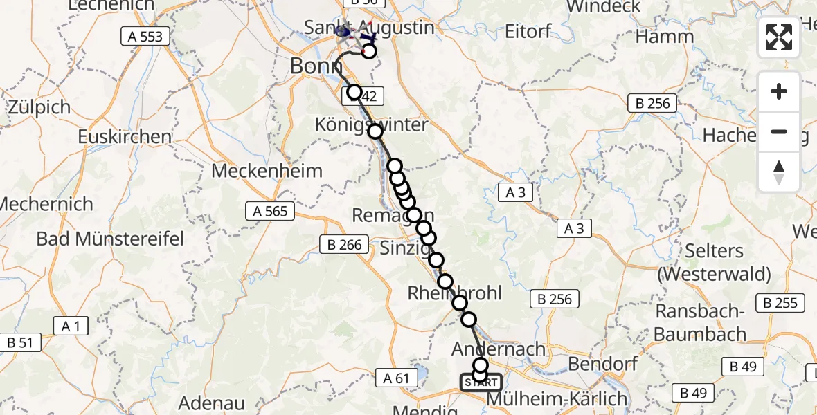 Flugroute Polizeihubschrauber Kretz - Bonn-Hangelar Flugplatz, 10 August 2026, 09:29