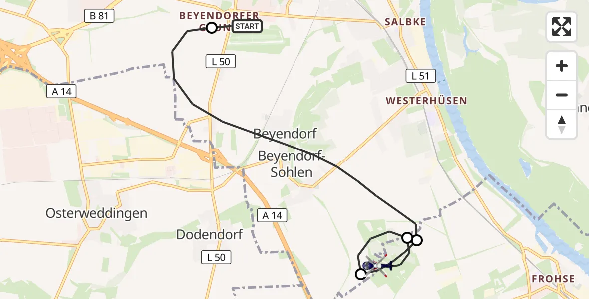 Flugroute Polizeihubschrauber Magdeburg City Flugplatz - Schönebeck (Elbe), 10 August 2026, 09:30