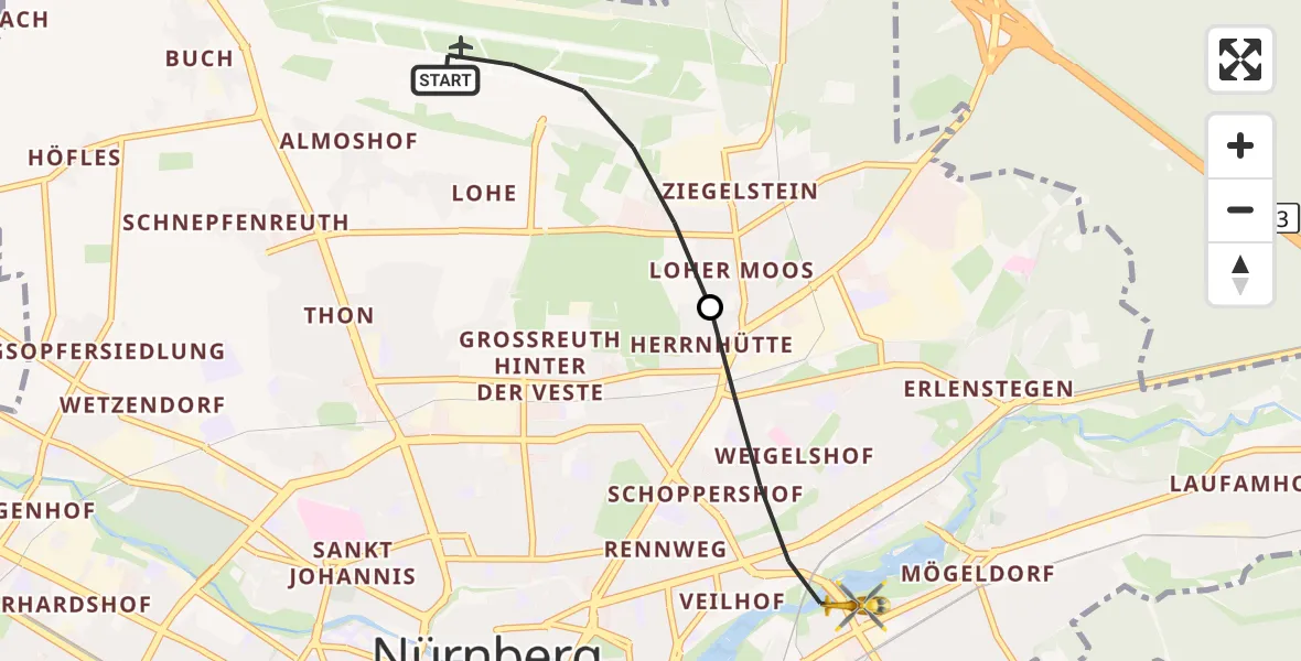 Flugroute Ambulanzhubschrauber Flughafen Nuremberg - Nürnberg, 10 August 2026, 09:32