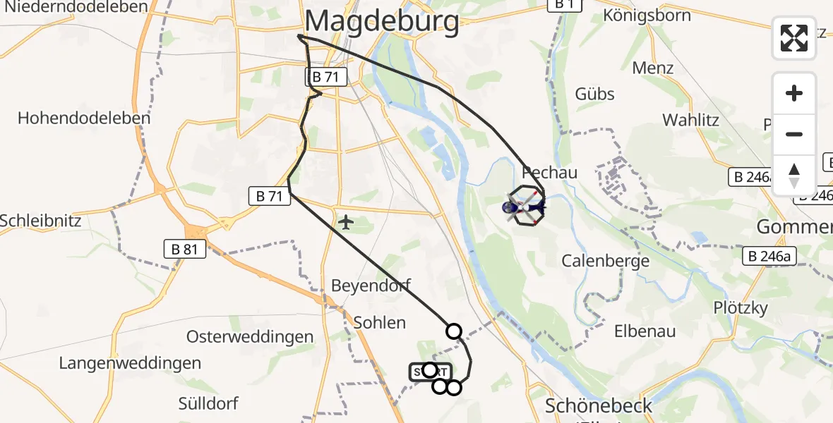 Flugroute Polizeihubschrauber Schönebeck (Elbe) - Magdeburg, 10 August 2026, 09:40