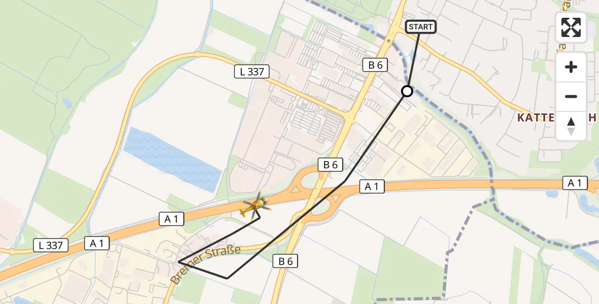 Flugroute Rettungshubschrauber Bremen - Stuhr, 10 August 2026, 09:41