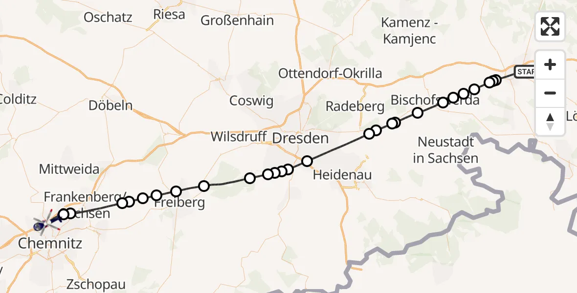 Flugroute Polizeihubschrauber Bautzen - Chemnitz, 10 August 2026, 09:45