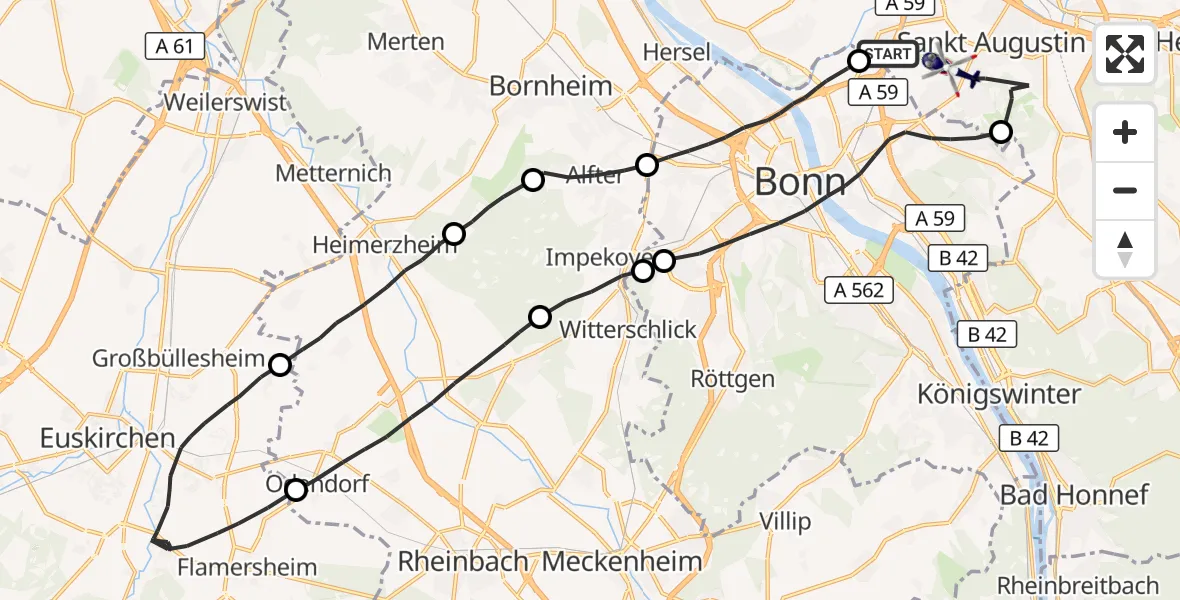 Flugroute Polizeihubschrauber Sankt Augustin - Sankt Augustin, 10 August 2026, 09:46