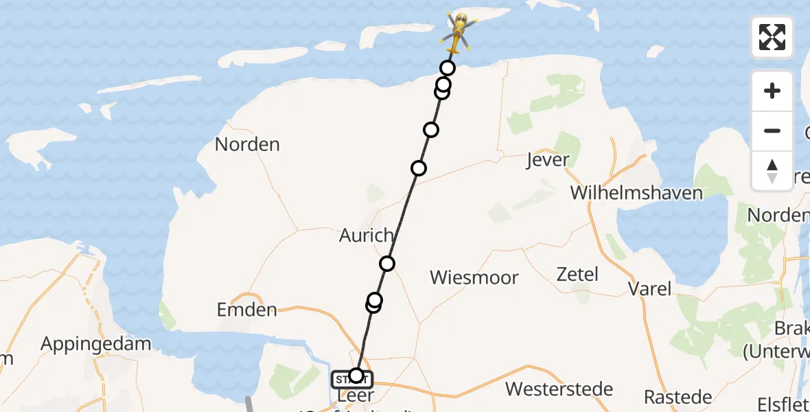 Flugroute Ambulanzhubschrauber Leer (Ostfriesland) - Noordzee, 10 August 2026, 09:47