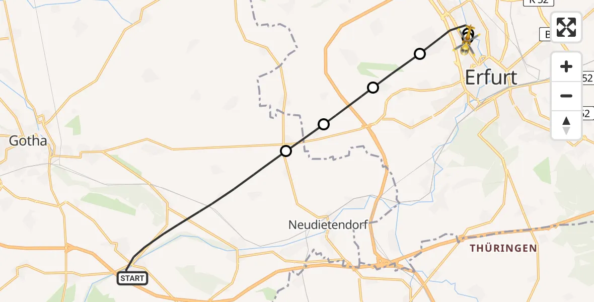 Flugroute Rettungshubschrauber Drei Gleichen - Helios Clinic Erfurt, 10 August 2026, 09:48