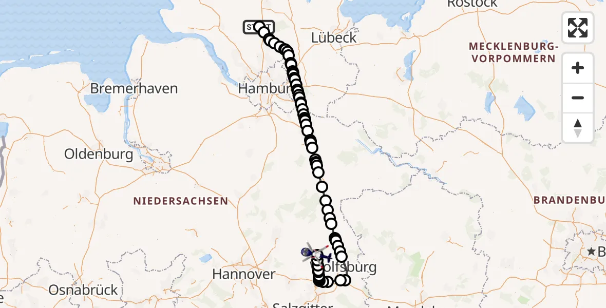 Flugroute Polizeihubschrauber Fuhlendorf - Gifhorn Bundespolizei Hubschrauberlandeplatz, 10 August 2026, 09:57