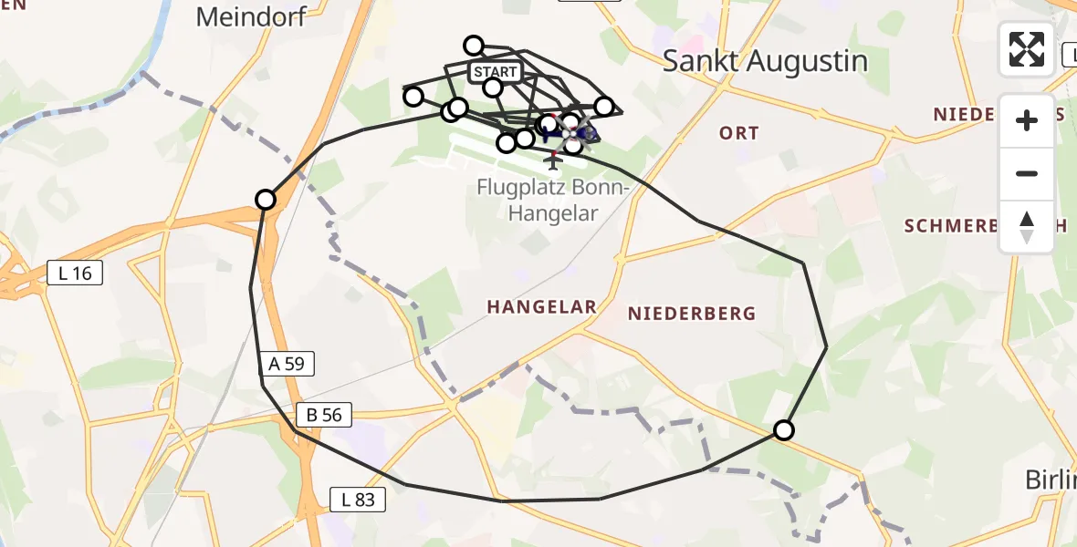 Flugroute Polizeihubschrauber Sankt Augustin - Bonn-Hangelar Flugplatz, 10 August 2026, 09:58