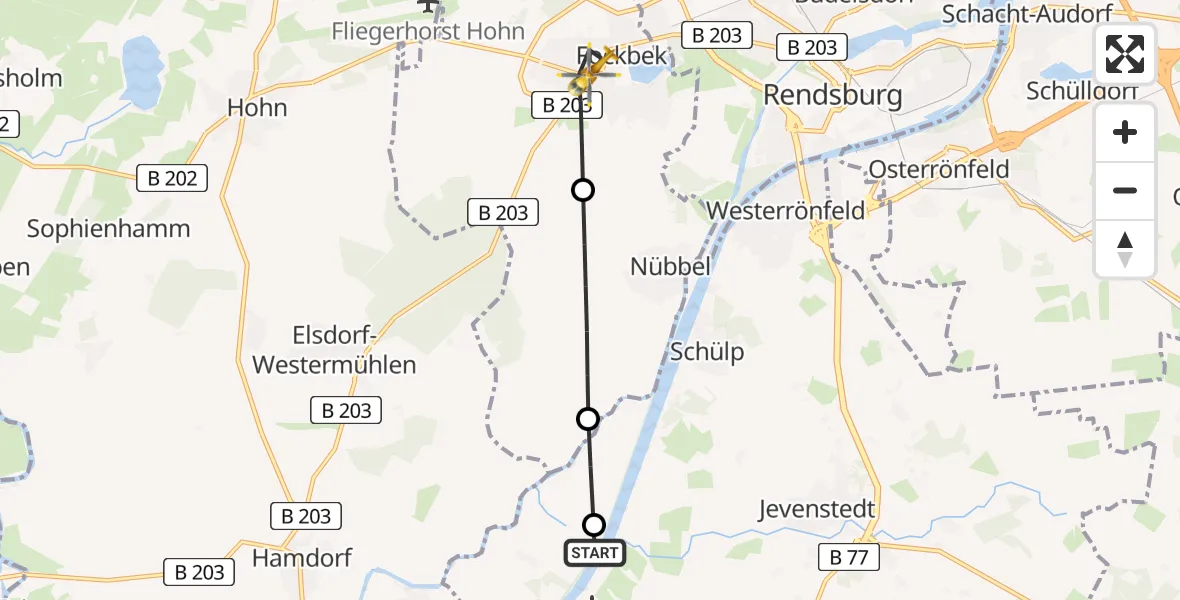 Flugroute Ambulanzhubschrauber Hörsten - Fockbek, 10 August 2026, 10:03