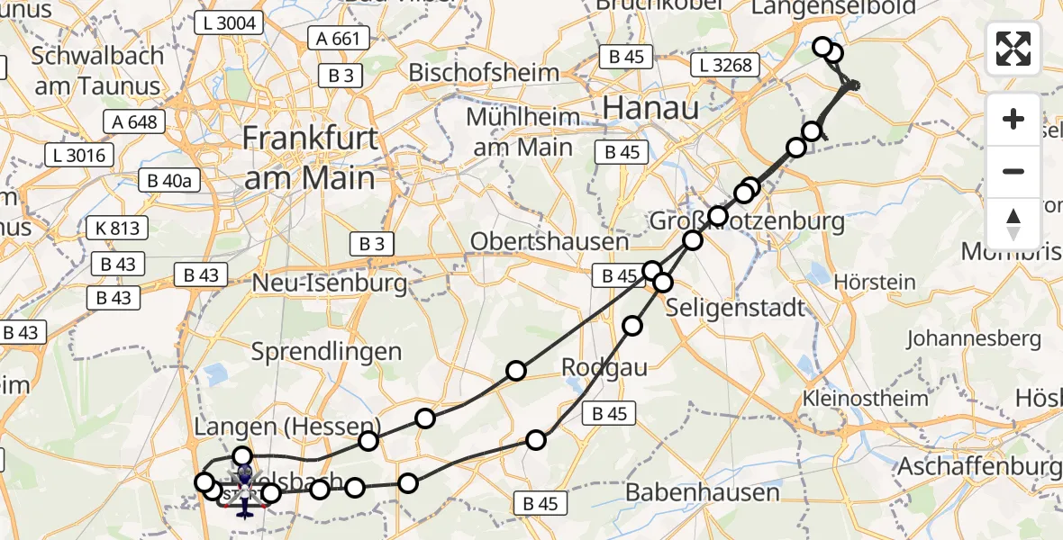Flugroute Polizeihubschrauber Flughafen Frankfurt-Egelsbach - Flughafen Frankfurt-Egelsbach, 10 August 2026, 10:07