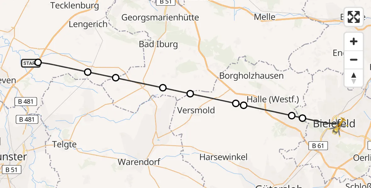 Flugroute Ambulanzhubschrauber Christoph  Westfalen-ADAC - Bielefeld, 10 August 2026, 10:18