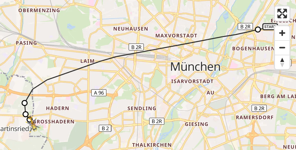 Flugroute Rettungshubschrauber München Bogenhausen Hospital - DRF Air Rescue München Hubschrauberlandeplatz, 10 August 2026, 10:18