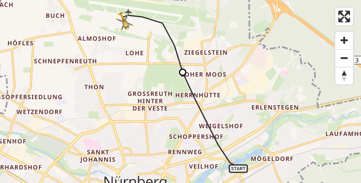 Flugroute Ambulanzhubschrauber Nürnberg - Flughafen Nuremberg, 10 August 2026, 10:20