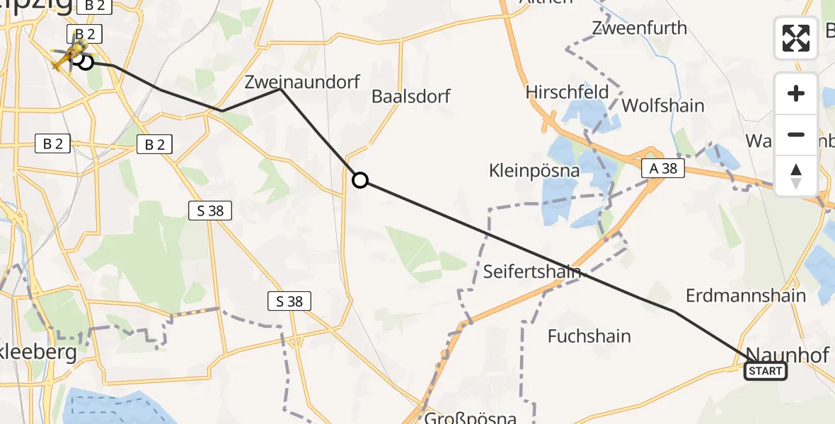 Flugroute Rettungshubschrauber Naunhof - Leipzig University Hospital Heliport 1, 10 August 2026, 10:28