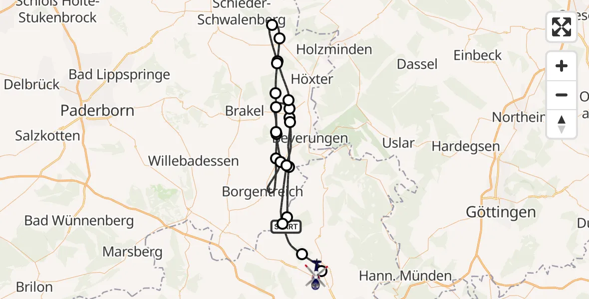 Flugroute Polizeihubschrauber Liebenau - Kassel Flughafen, 10 August 2026, 10:31