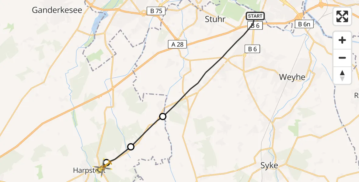 Flugroute Rettungshubschrauber Stuhr - Harpstedt, 10 August 2026, 10:31